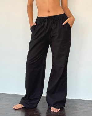 Motel Rocks Wasic Wide Leg Linen Women's Trousers Black | AAY4984MZ