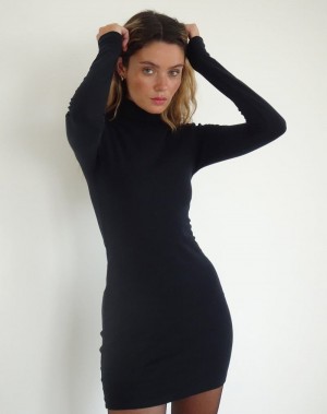 Motel Rocks Yrion Turtle Neck Bodycon Women's Mini Dress Black | XEF6785MS