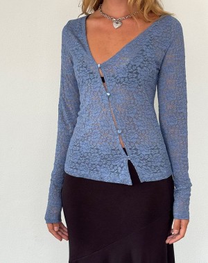 Motel Rocks Zatin Asymmetrical Women's Cardigan Blue | FOT8742GZ