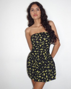 Motel Rocks Zhao Bandeau Women's Mini Dress Black Yellow | YNX8516VI