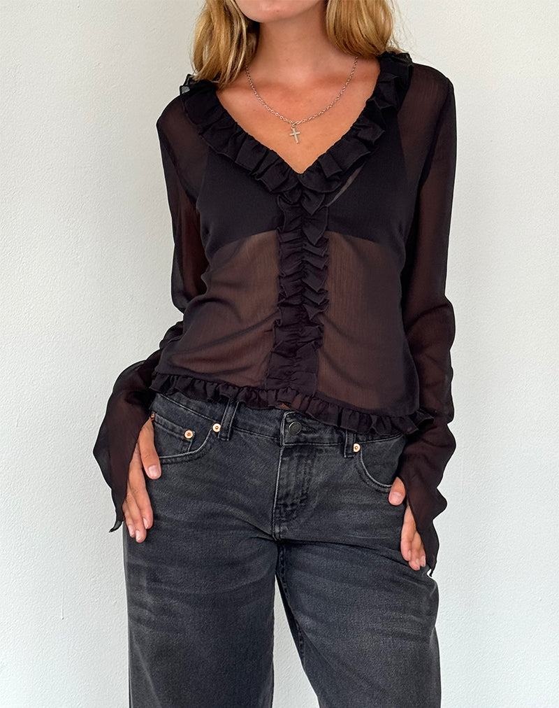 Motel Rocks Adriana Ruffle Women's Blouse Black | NTP3665TZ