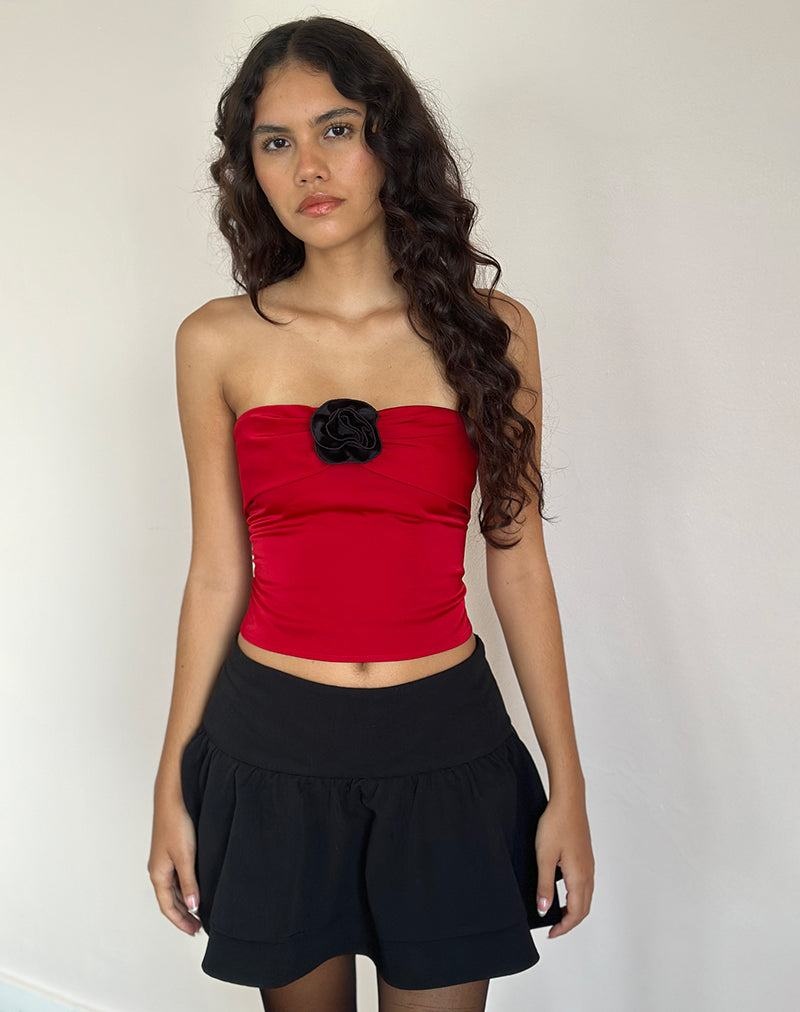 Motel Rocks Astrum Satin Women's Bandeau Red Black | HQR1418MI