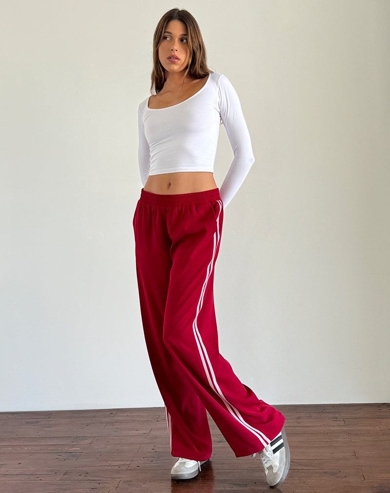 Motel Rocks Bennett Wide Leg Women's Trousers Red Pink | LPY9664LF