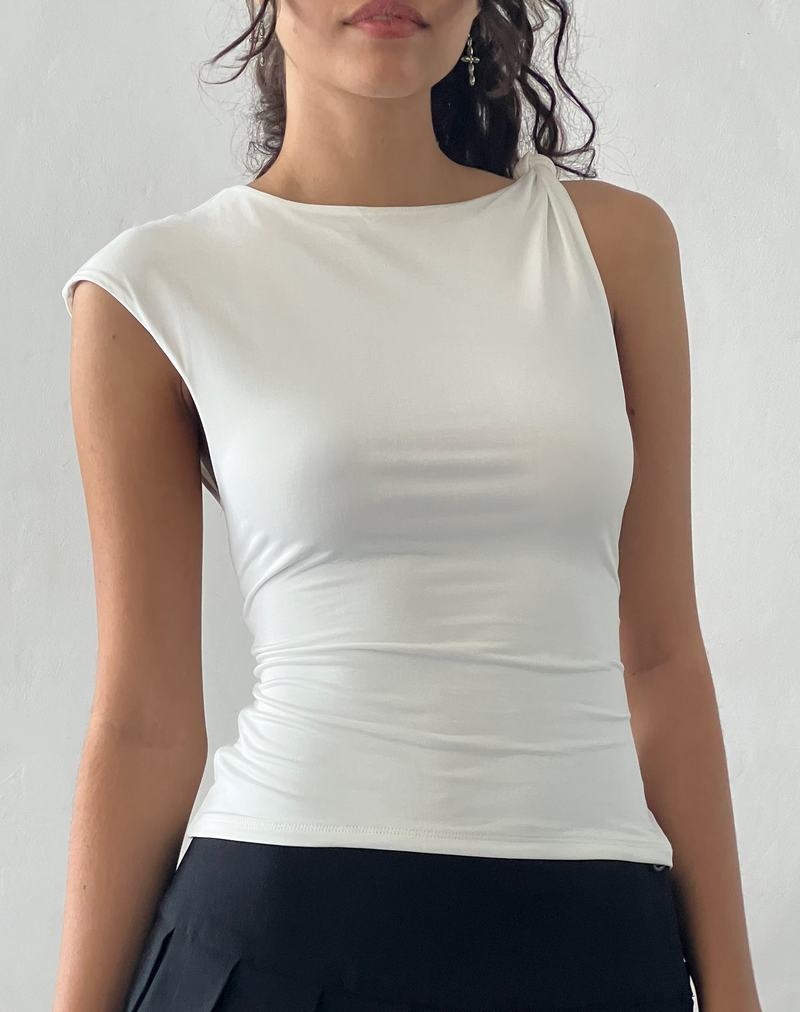 Motel Rocks Cambrie Asymmetric Sleeveless Top Women's Vest White | BEZ4052EW