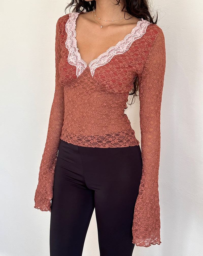 Motel Rocks Chantal Long Sleeve Lace Women's Blouse Orange Rose | QAD6835CR