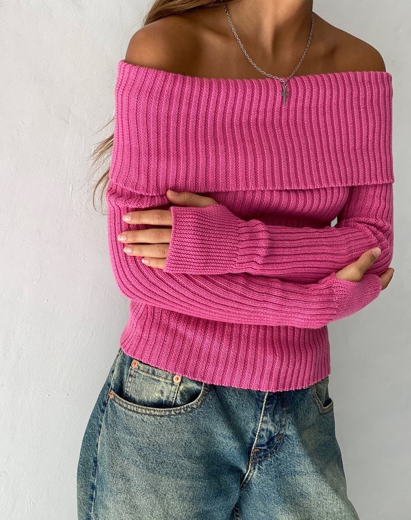 Motel Rocks Circe Off-shoulder Long Sleeve Knit Top Women's Jumpers Pink | LDK2084WN