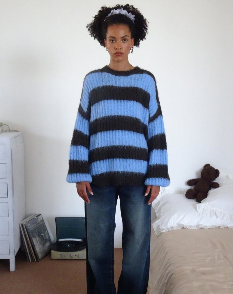 Motel Rocks Daren Knitted Oversized Women's Jumpers Brown Blue | JOR5578WZ