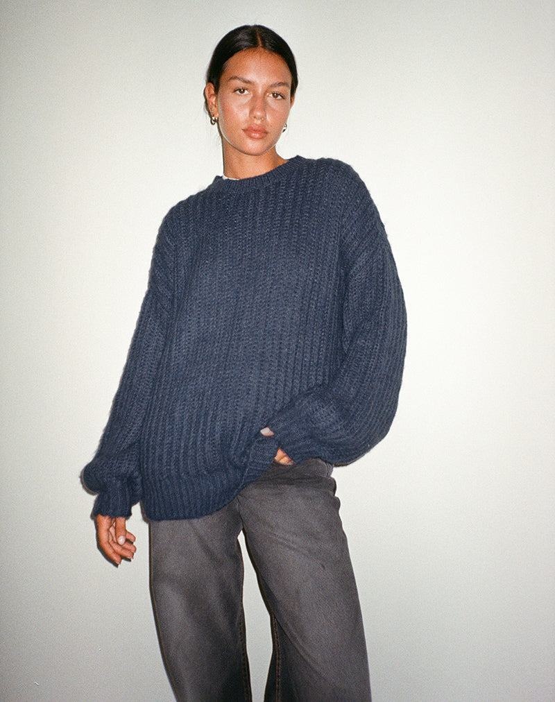 Motel Rocks Daren Oversized Knitted Women's Jumpers Navy | OLS893SO