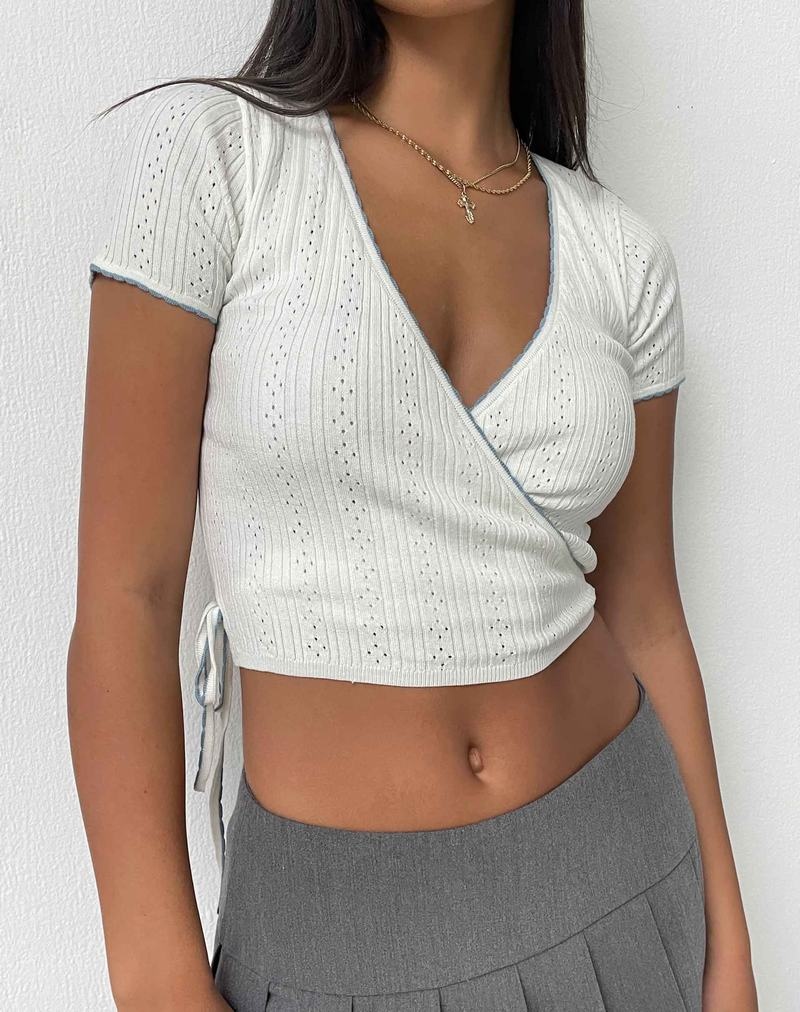 Motel Rocks Delilah Wrap Women's Cropped Tops White | YNU5531LY