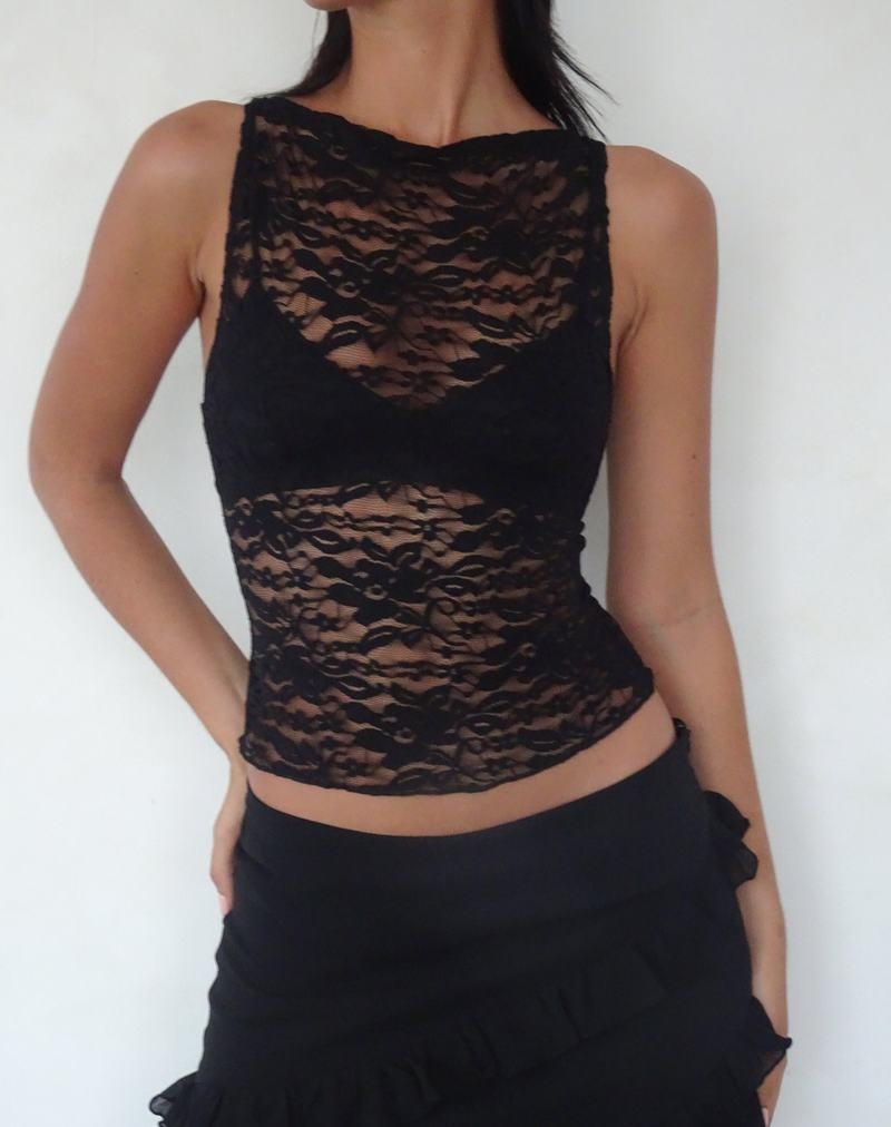 Motel Rocks Dwira Lace Top Women's Vest Black | ZSH2828CN