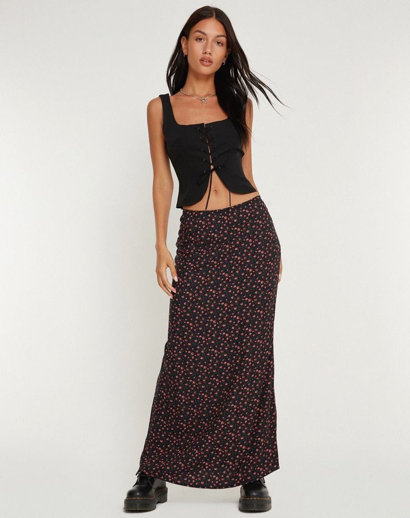 Motel Rocks Easton Maxi Women's Skirts Dark Pink Black | YOG473LE