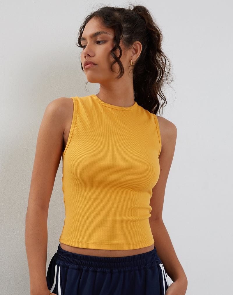 Motel Rocks Gelsho Open Back Women's Tank Top Yellow | AGO9237OI