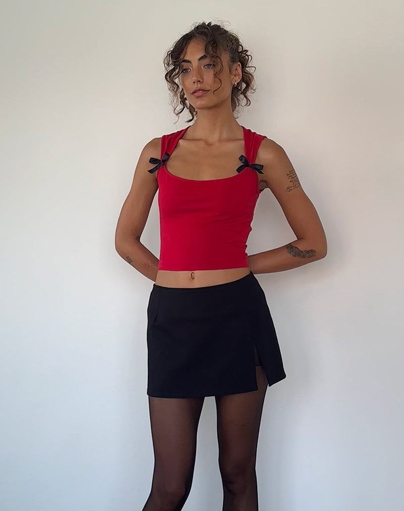 Motel Rocks Jiniso Women's Cropped Tops Red Black | UQX7696OR