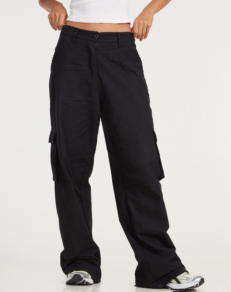 Motel Rocks Jita Cargo Women's Trousers Black | FPI3697SJ