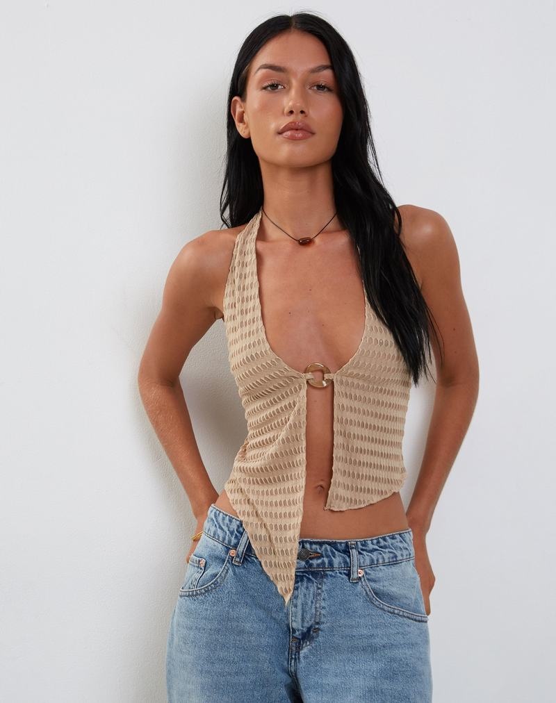 Motel Rocks Kacie Halter Women's Vest Beige | RTJ9055UV