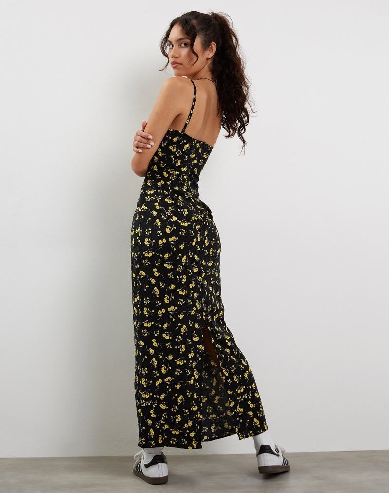 Motel Rocks Kafka Women's Maxi Dress Black Yellow | NTA6411GA