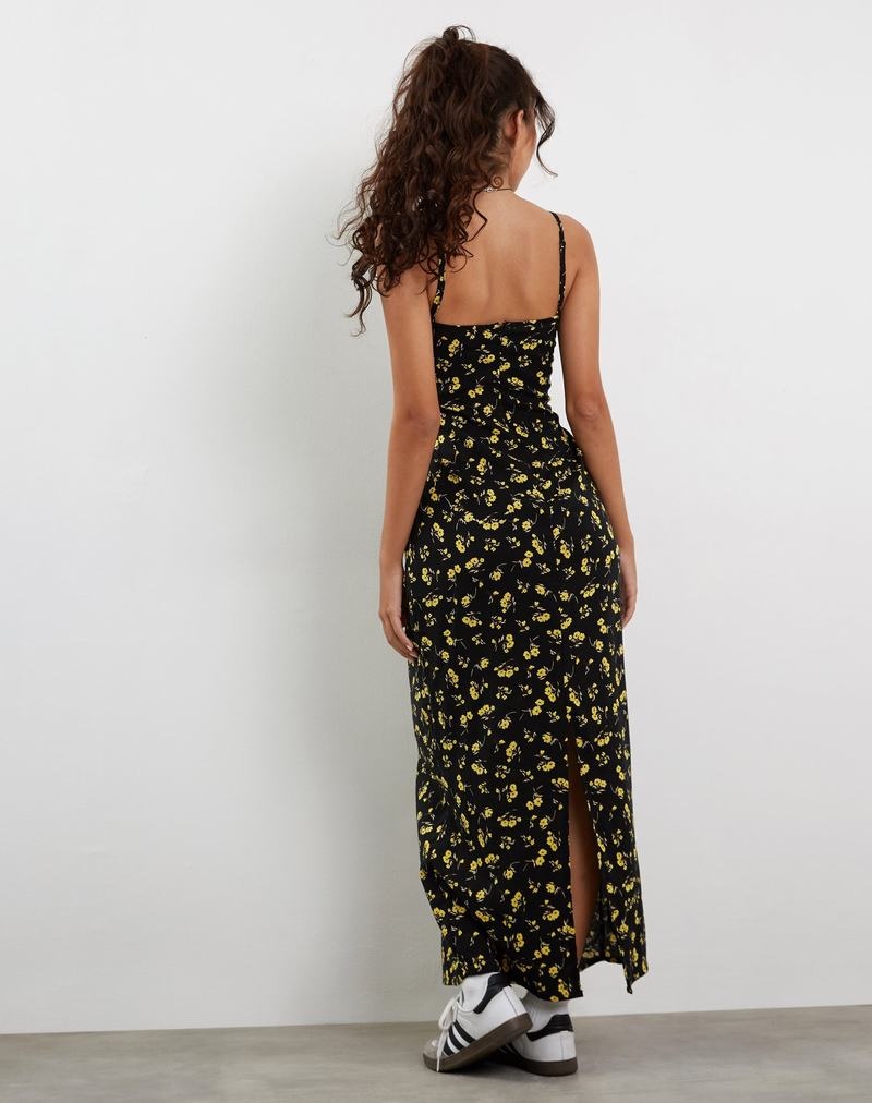 Motel Rocks Kafka Women's Maxi Dress Black Yellow | NTA6411GA