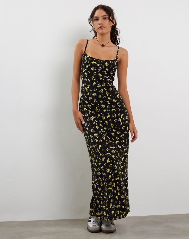 Motel Rocks Kafka Women\'s Maxi Dress Black Yellow | NTA6411GA