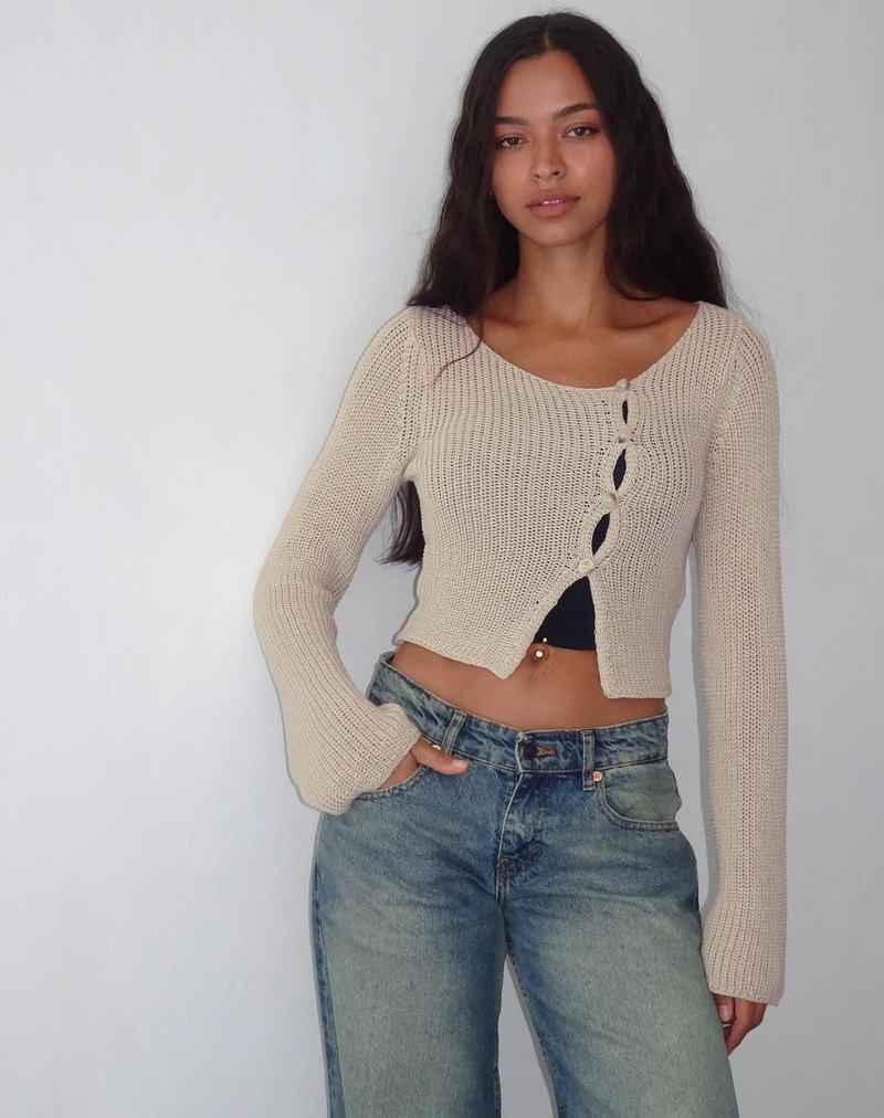 Motel Rocks Kazayo Long Sleeve Knit Top Women's Jumpers Beige | WXB9495YZ