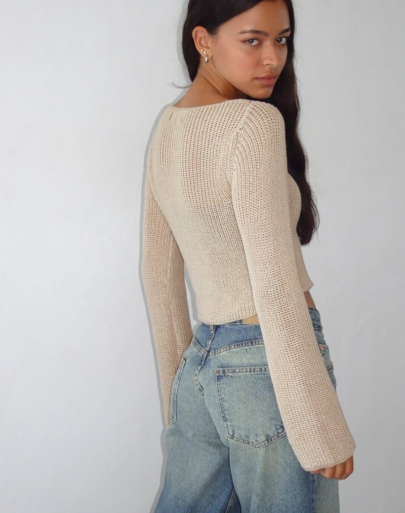 Motel Rocks Kazayo Long Sleeve Knit Top Women's Jumpers Beige | WXB9495YZ