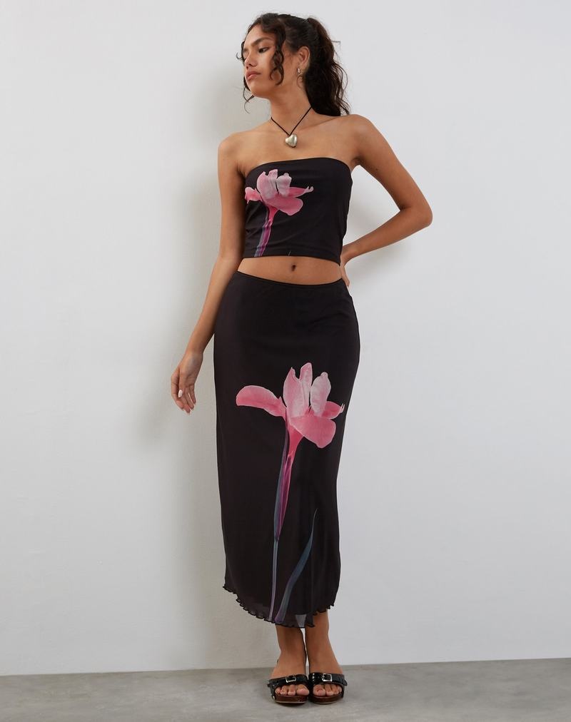 Motel Rocks Lassie Midi Women's Skirts Black Pink | HKC10098WU