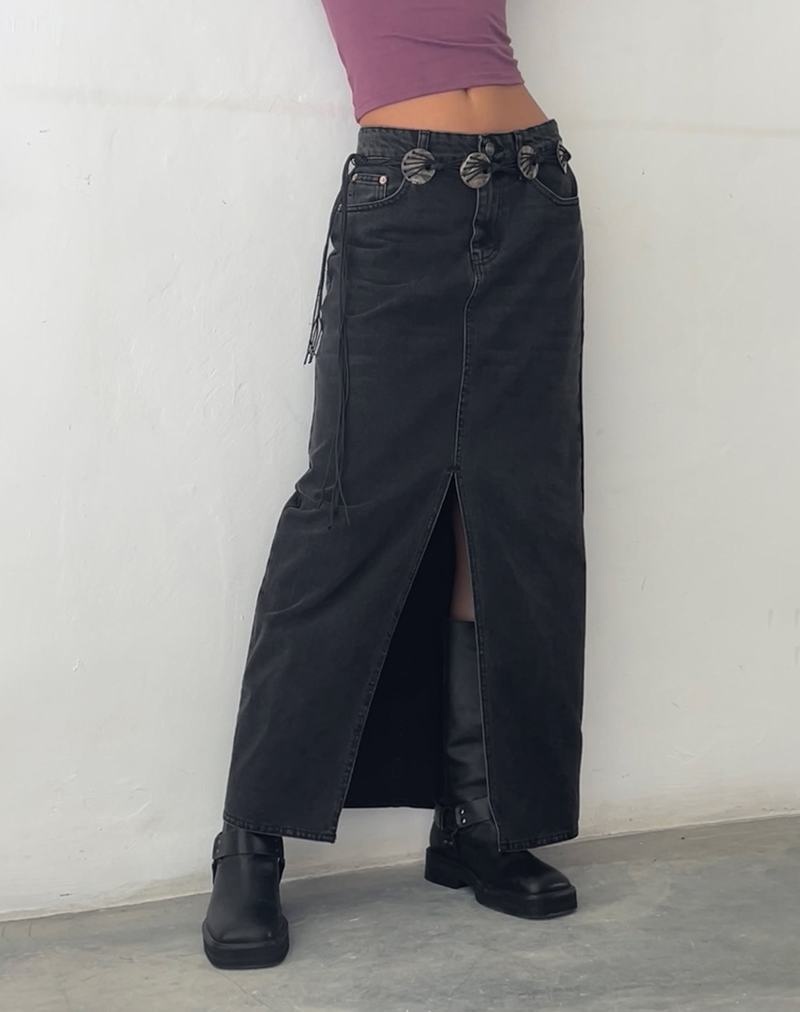 Motel Rocks Low Rise Maxi Women's Denim Skirt Black | LAD838FS