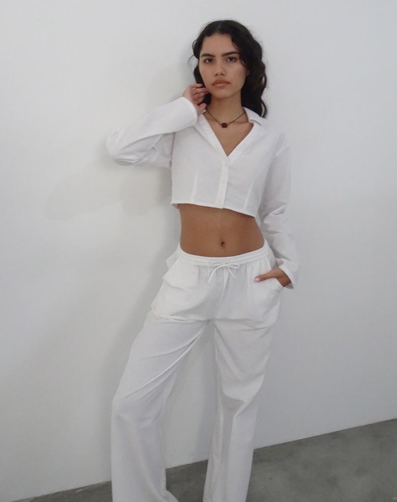 Motel Rocks Lyse Super Cropped Shirt Women's Cropped Tops White | RVY581FA