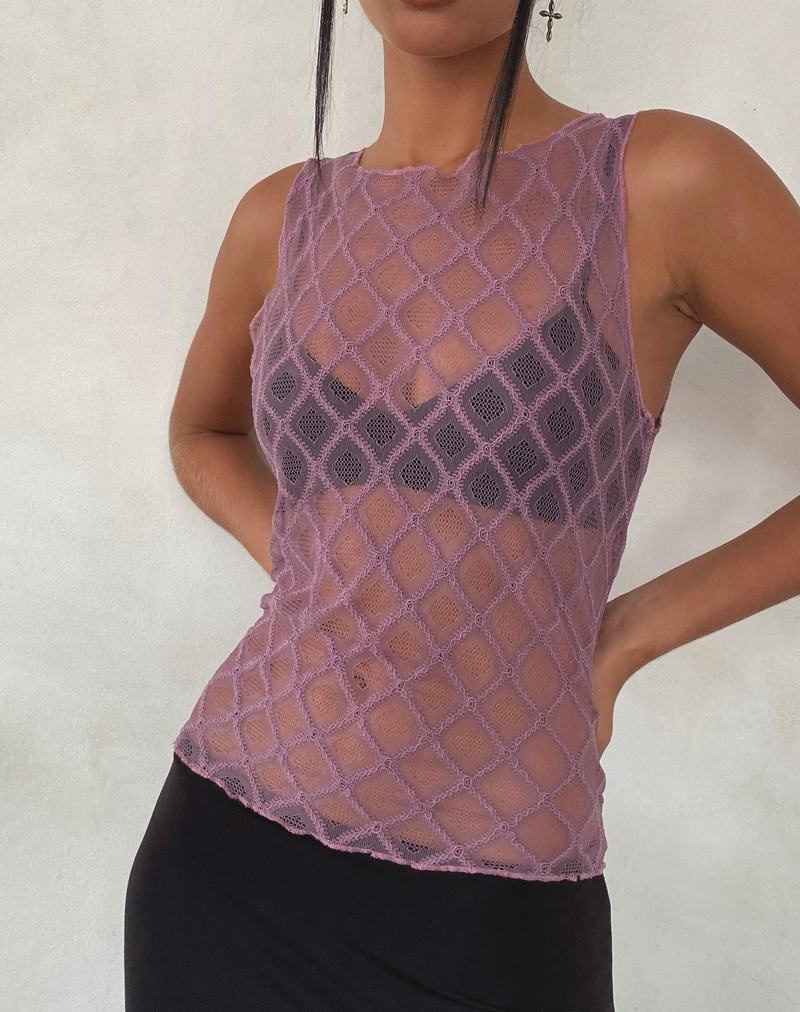 Motel Rocks Maloe Lace Patterned Women\'s Tank Top Purple | CJS287CQ