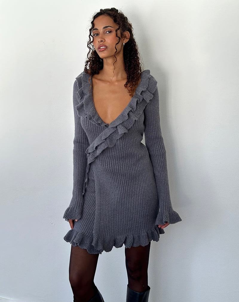 Motel Rocks Marianna Long Sleeve Knitted Women\'s Mini Dress Dark Grey | KCW7021KZ