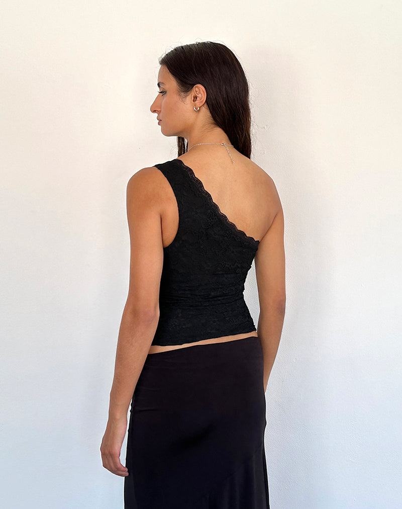 Motel Rocks Moira One Shoulder Lace Women's Vest Black | ESY8991WK