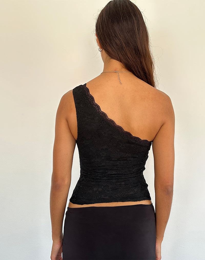 Motel Rocks Moira One Shoulder Lace Women's Vest Black | ESY8991WK