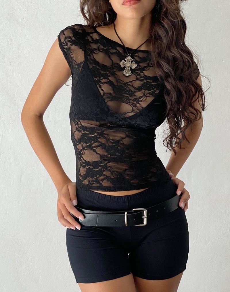 Motel Rocks Nova Unlined Lace Women's T Shirts Black | TEZ10057WO