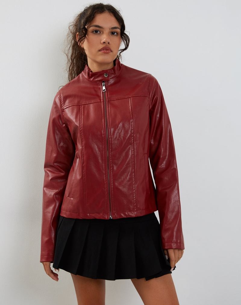 Motel Rocks Olivia Women's Leather Jackets Red | XVM5646RD