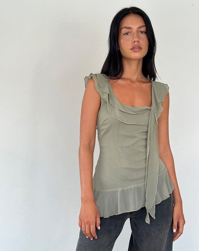 Motel Rocks Piro Ruffle Longline Women's Vest Green | FEY3226BN