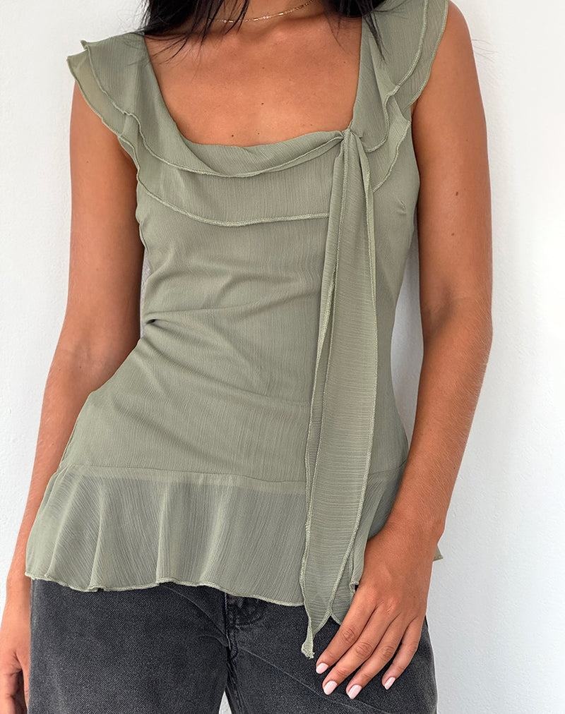 Motel Rocks Piro Ruffle Longline Women's Vest Green | FEY3226BN