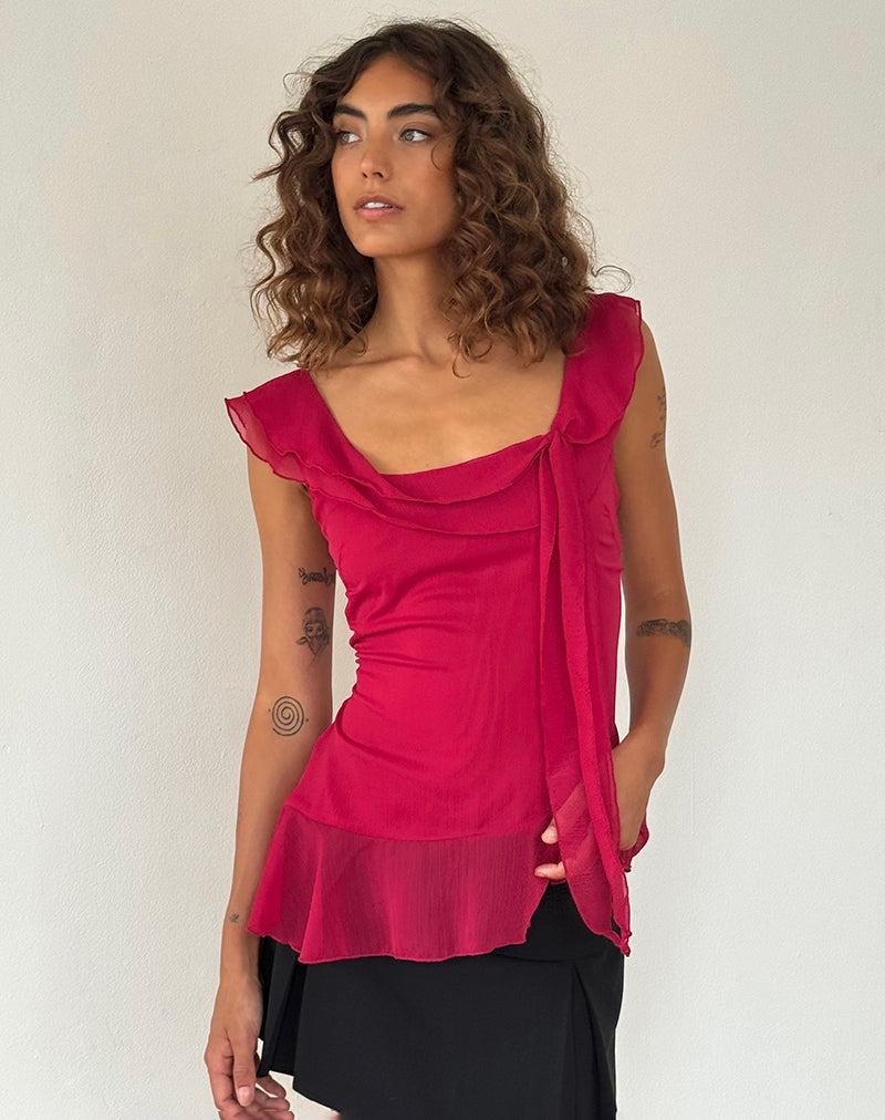 Motel Rocks Piro Ruffle Longline Women's Vest Red | LVD1144MK