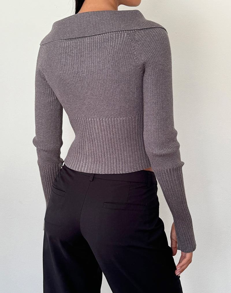 Motel Rocks Radia Long Sleeve Off-shoulder Zip Through Women's Jumpers Dark Grey | EAC1461BU