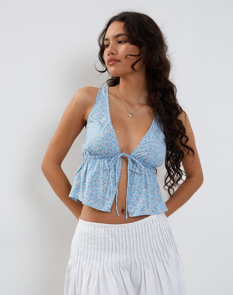 Motel Rocks Rolia Tie Front Top Women's Vest Blue | VQR4387OT