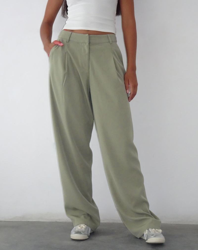 Motel Rocks Sakaria Wide Leg Women's Trousers Grey Green | JGW4484YS