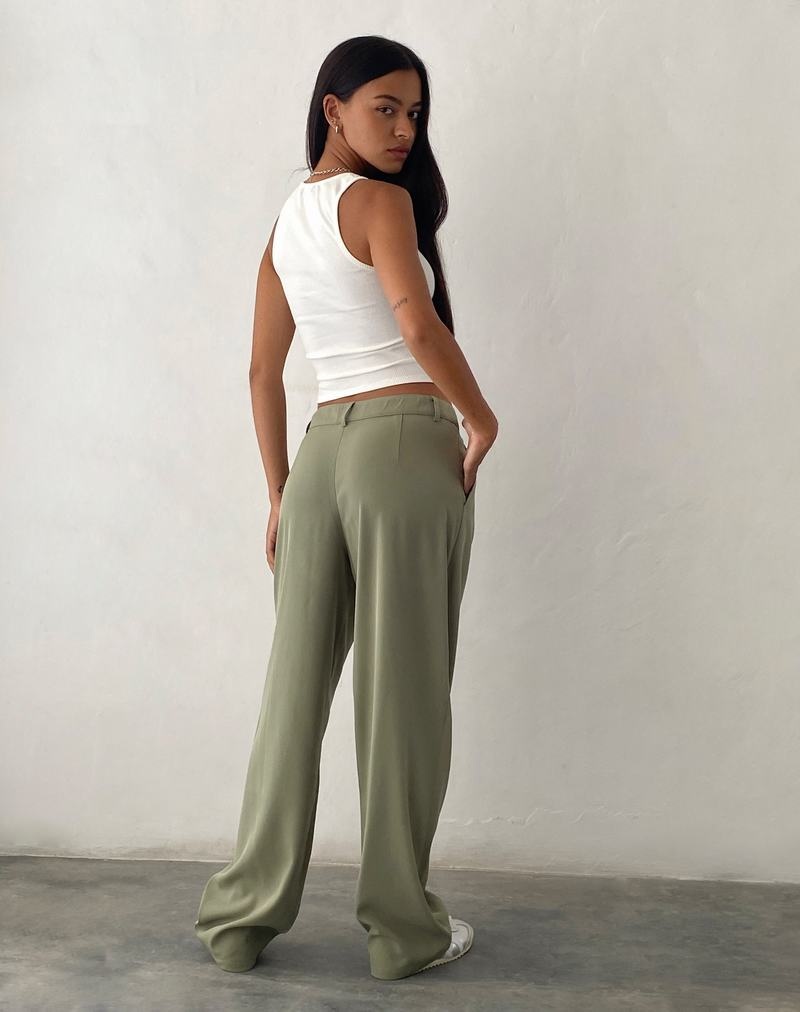 Motel Rocks Sakaria Wide Leg Women's Trousers Grey Green | JGW4484YS