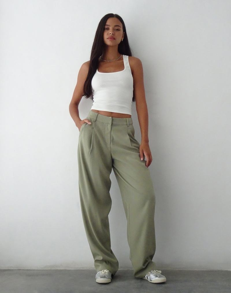 Motel Rocks Sakaria Wide Leg Women\'s Trousers Grey Green | JGW4484YS