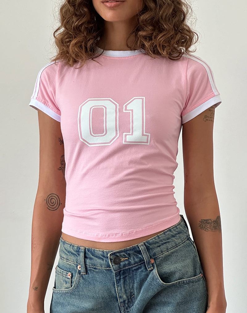 Motel Rocks Salda Sporty Tee Women\'s T Shirts Pink White | KMQ8846JE