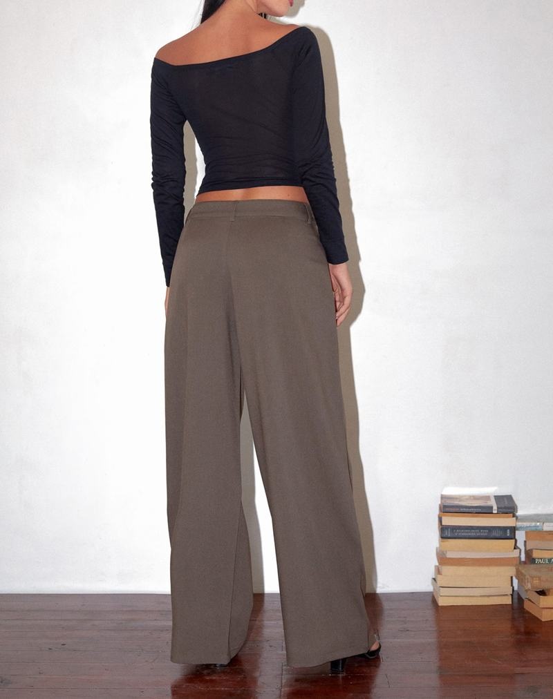 Motel Rocks Salisu Wide Leg Women's Trousers Grey Brown | ZEM4941ZR