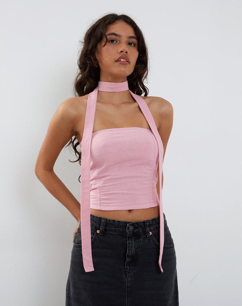 Motel Rocks Shaloe And Scarf Set Women's Cropped Tops Pink | EIF5815WP