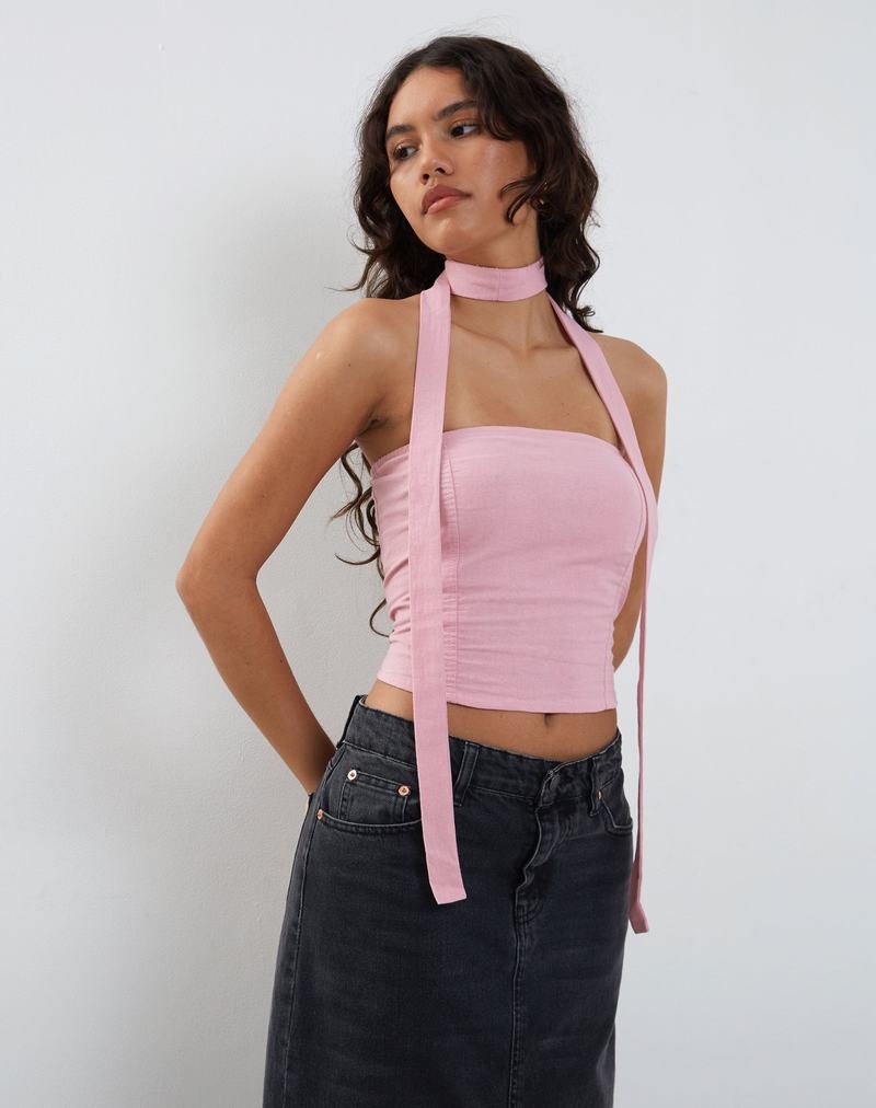 Motel Rocks Shaloe And Scarf Set Women\'s Cropped Tops Pink | EIF5815WP