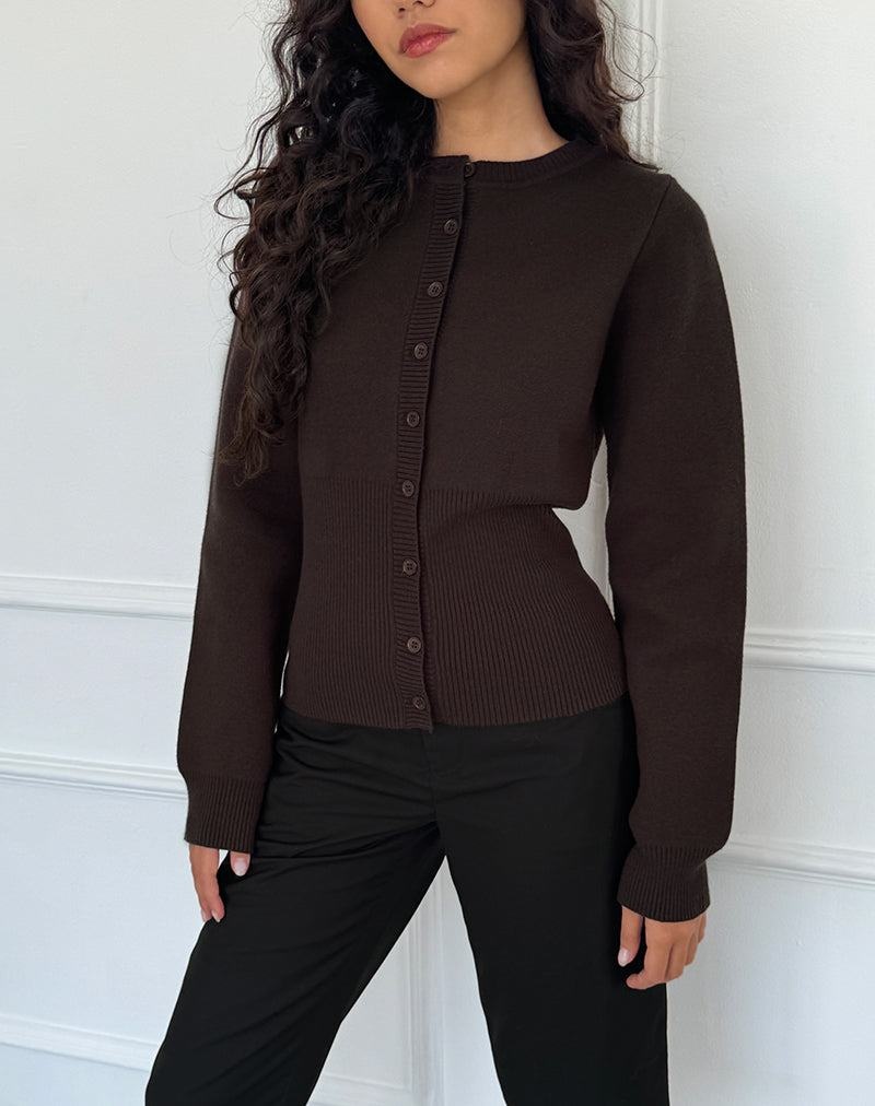 Motel Rocks Subra Long Sleeve Ribbed Hem Women's Cardigan Dark Brown | BNX9134XN