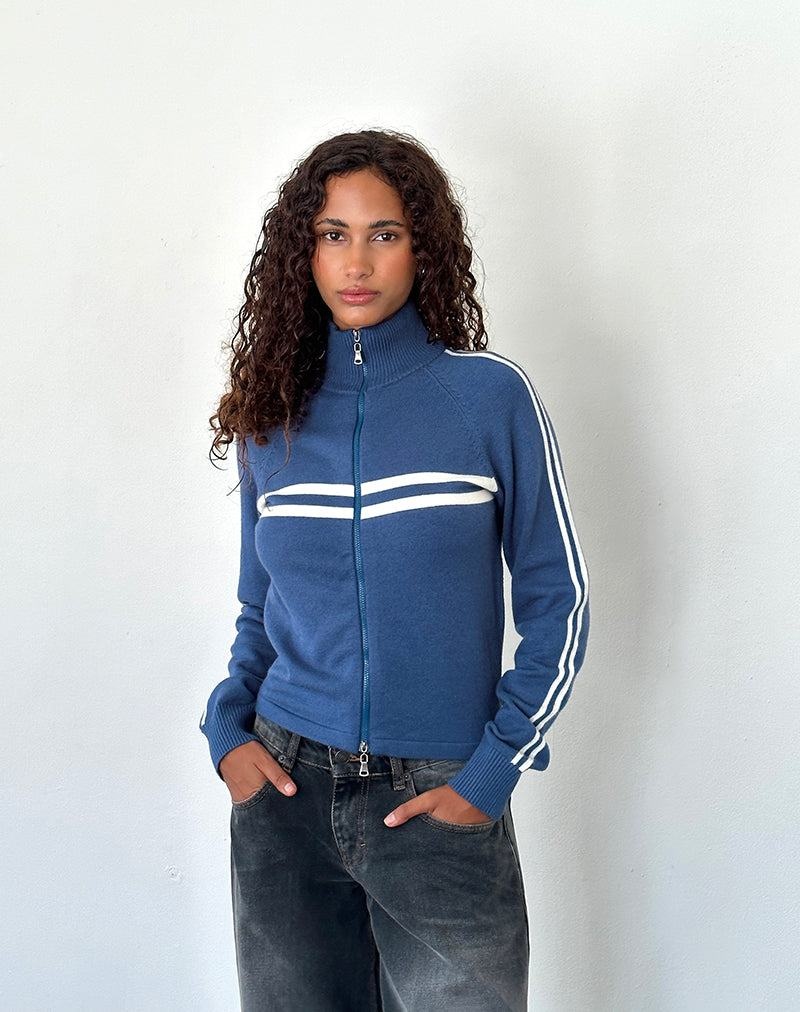 Motel Rocks Talisa Sporty Zip Through Women\'s Jackets Navy White | ZUA2162QR