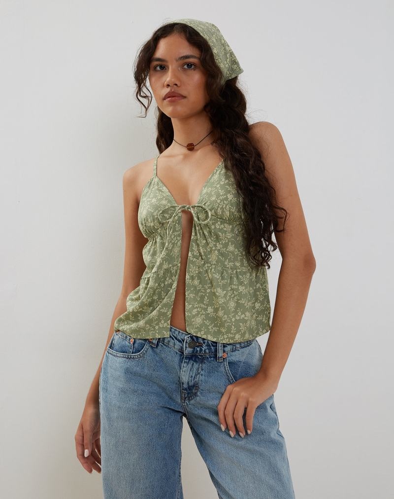 Motel Rocks Tezza Tie Front Cami Women\'s Tank Top Green | PDG4630NR