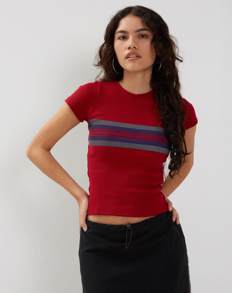 Motel Rocks Tiona Top Women's T Shirts Red | ZNN2576TX