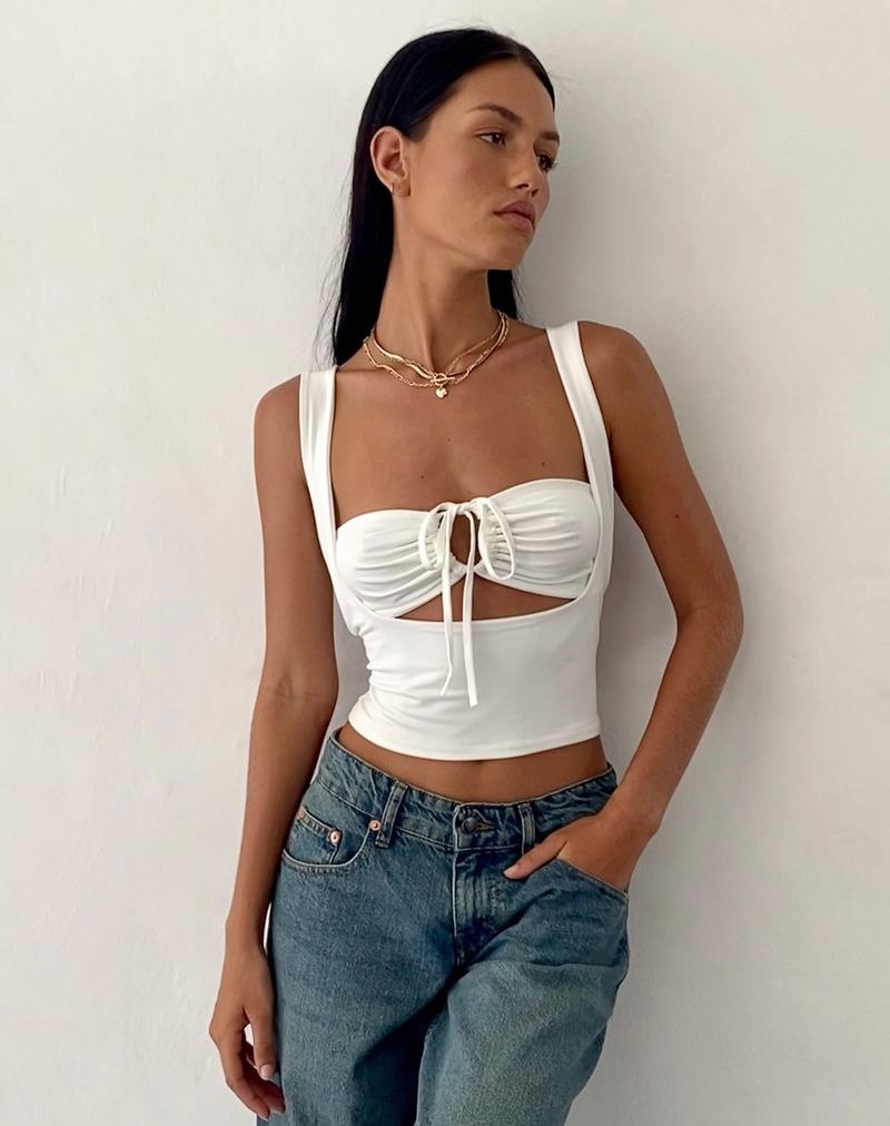 Motel Rocks Ulani Women's Cropped Tops White | TZW8177UI